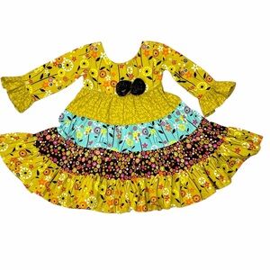 Jelly the Pug Long Sleeve Cameron Bees Dress Floral Ruffles Cotton Size 2T New